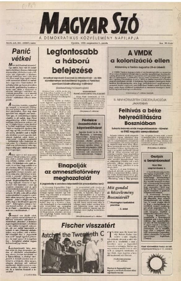 Magyar Szó, 49. évf. 1992. szeptember 2. 241. sz. 1–12. oldal