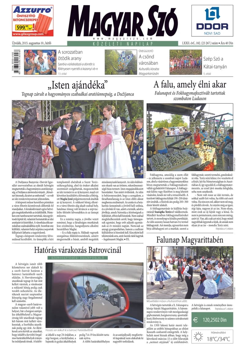 Magyar Szó, 72. évf. 2015. augusztus 10. 182. sz. 1–20. oldal