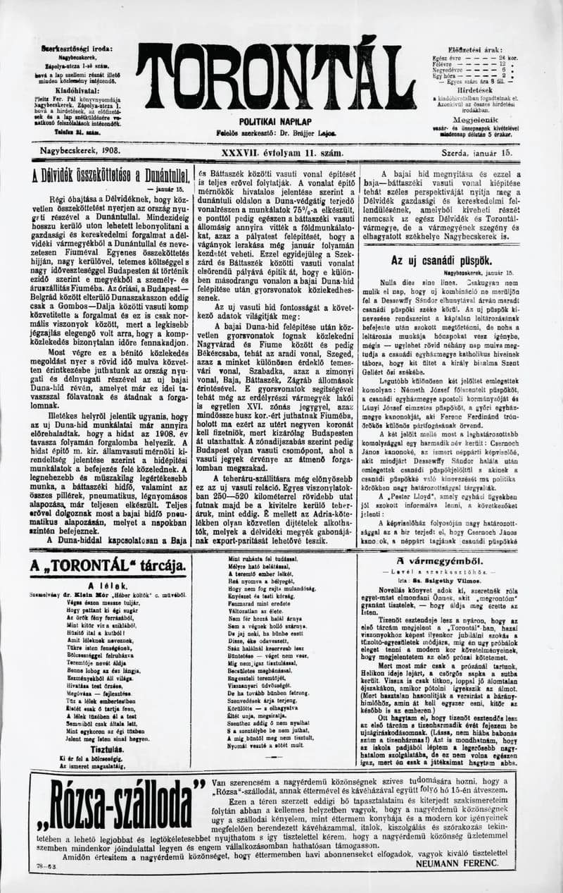 Torontál, 37. évf. 1908. január 15. 11. sz.
