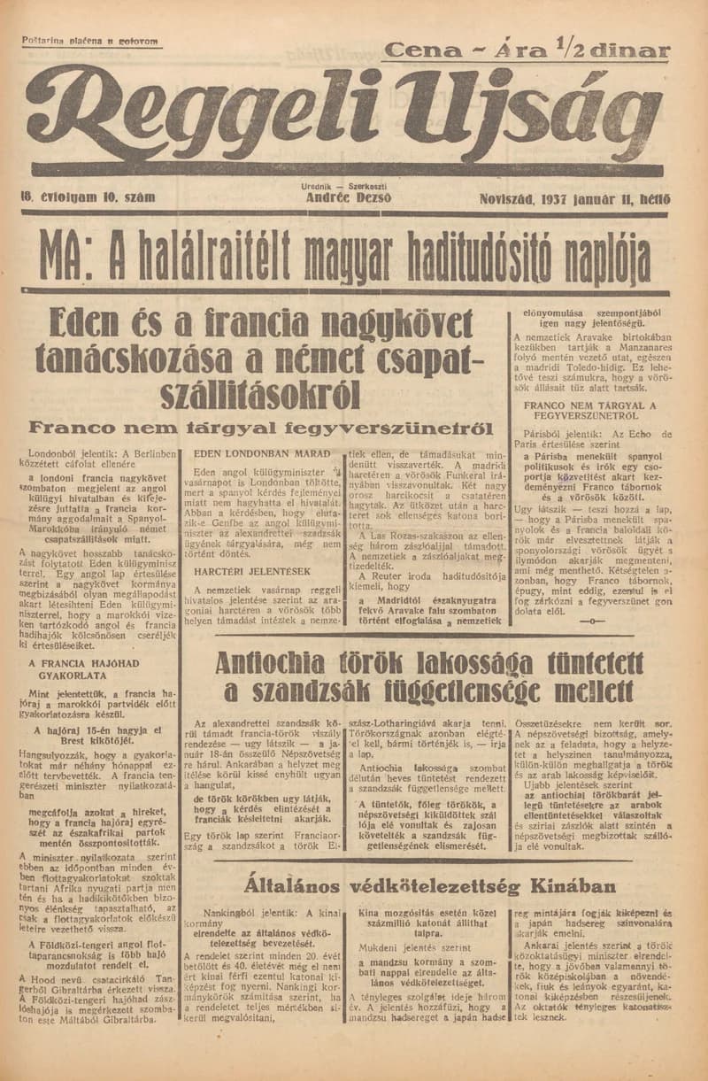 Reggeli Újság, 18. évf. 1937. január 11. 10. sz.