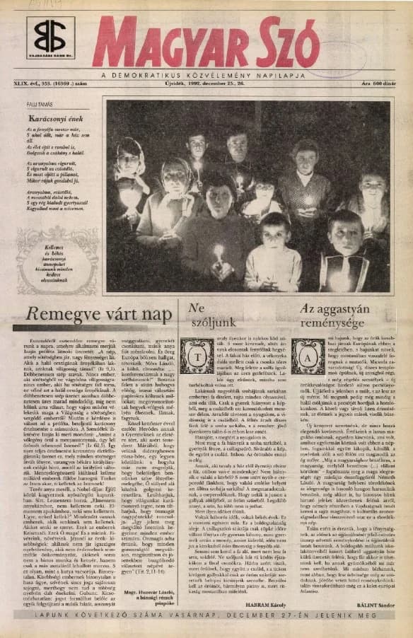 Magyar Szó, 49. évf. 1992. december 25. – 26. 353. sz. 1–28. oldal