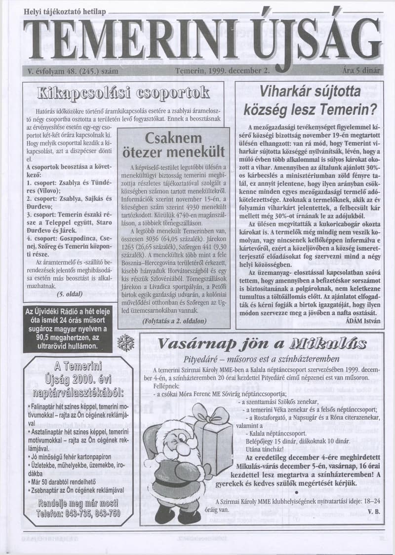 Temerini Újság, 5. évf. 1999. december 2. 48. sz.