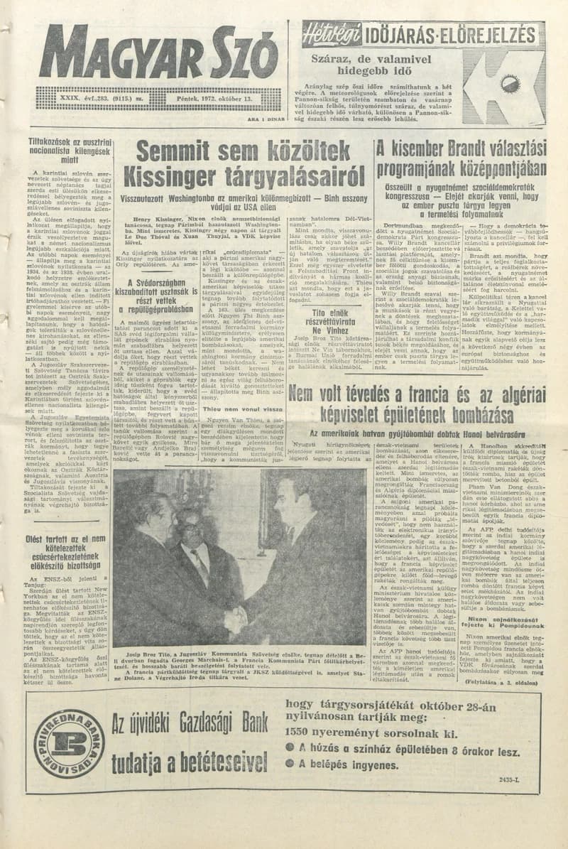 Magyar Szó, 29. évf. 1972. október 13. 283. sz. 1–14. oldal