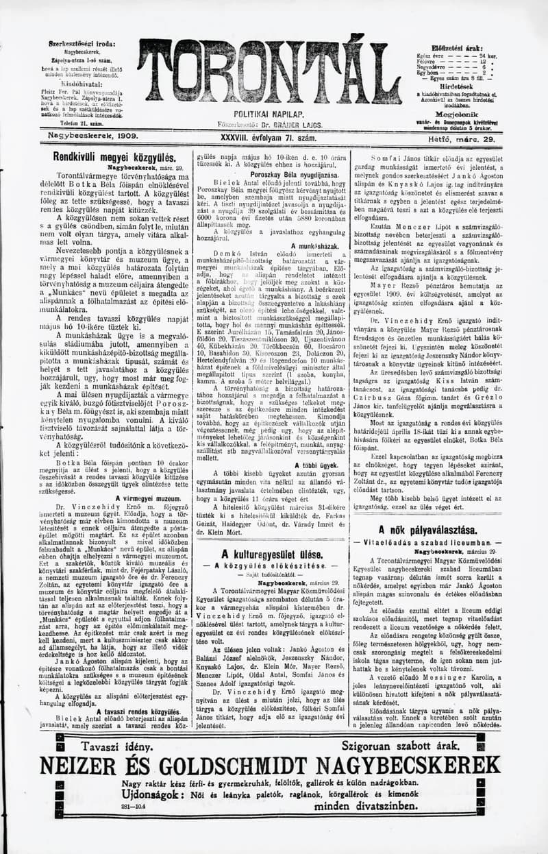Torontál, 38. évf. 1909. március 29. 71. sz.