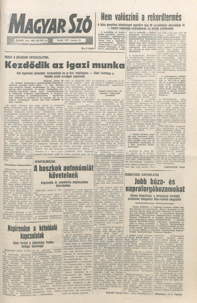 Magyar Szó, 34. évf. 1977. június 21. 168. sz.