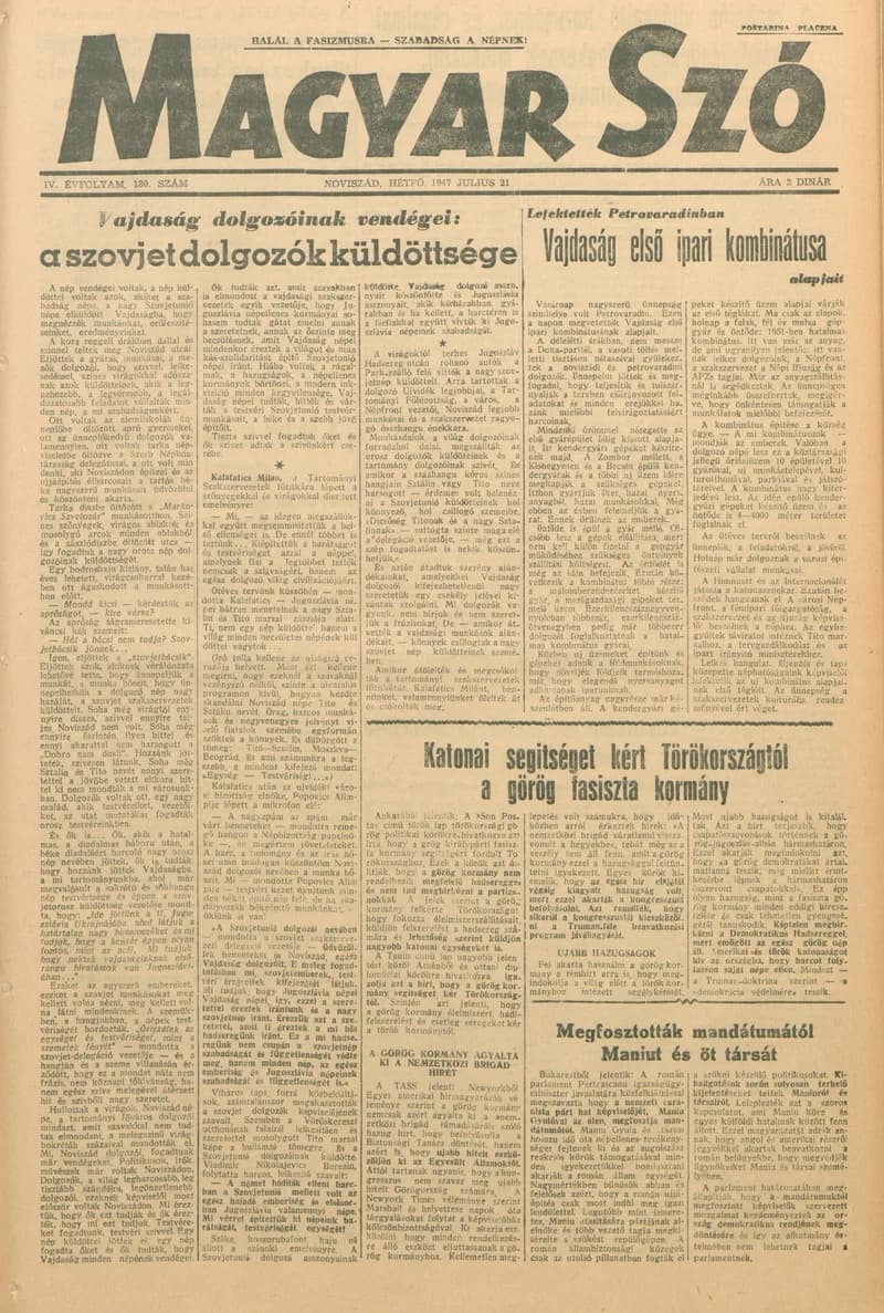 Magyar Szó, 4. évf. 1947. július 21. 180. sz. 1–6. oldal