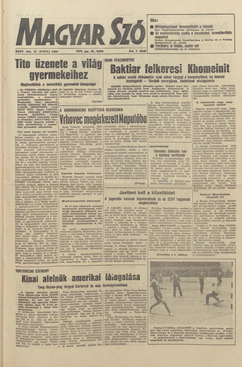 Magyar Szó, 36. évf. 1979. január 29. 27. sz. 1–16. oldal