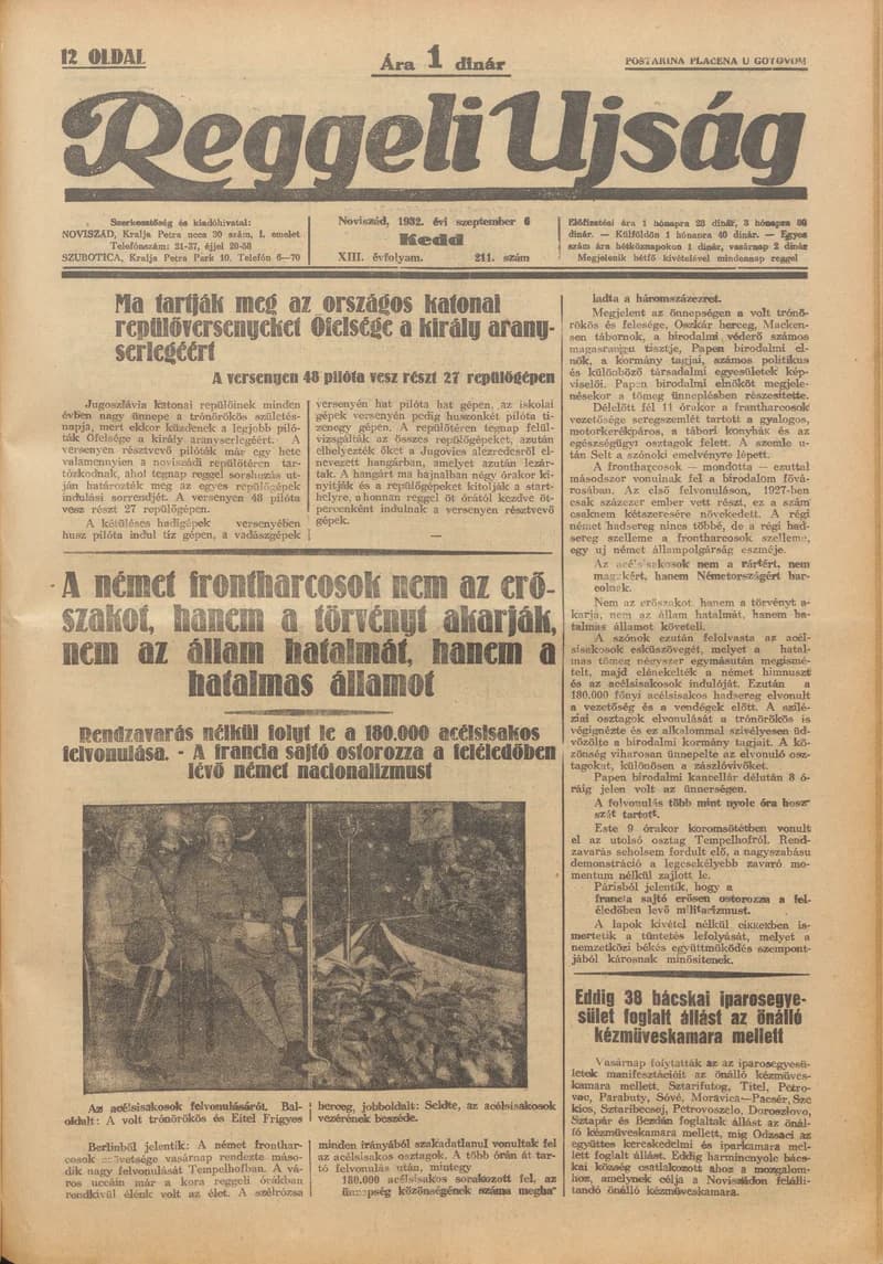 Reggeli Újság, 13. évf. 1932. szeptember 6. 211. sz.