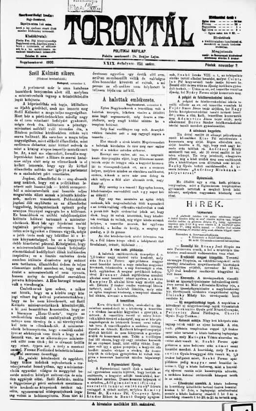 Torontál, 29. évf. 1900. november 2. 251. sz.