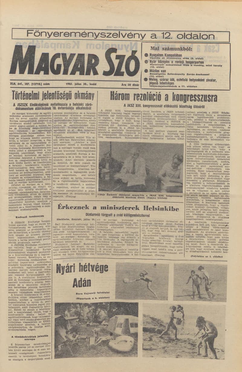 Magyar Szó, 42. évf. 1985. július 30. 207. sz. 1–20. oldal