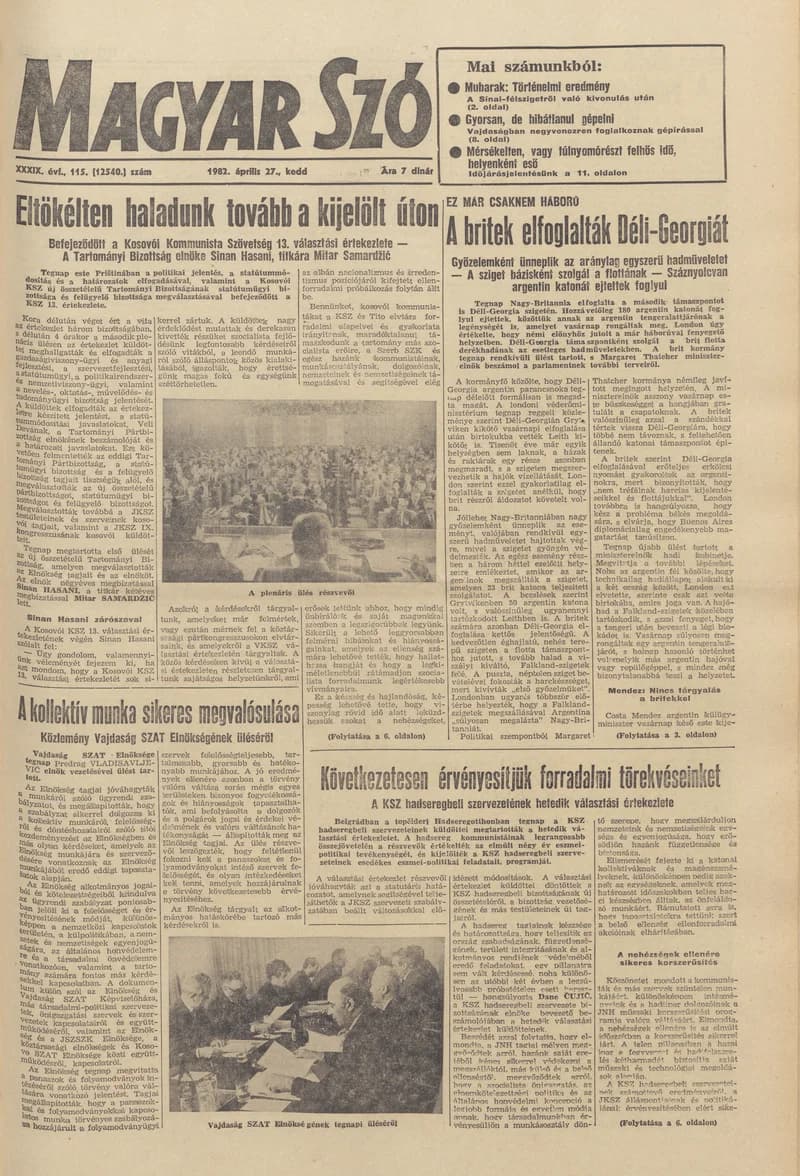 Magyar Szó, 39. évf. 1982. április 27. 115. sz. 1–20. oldal