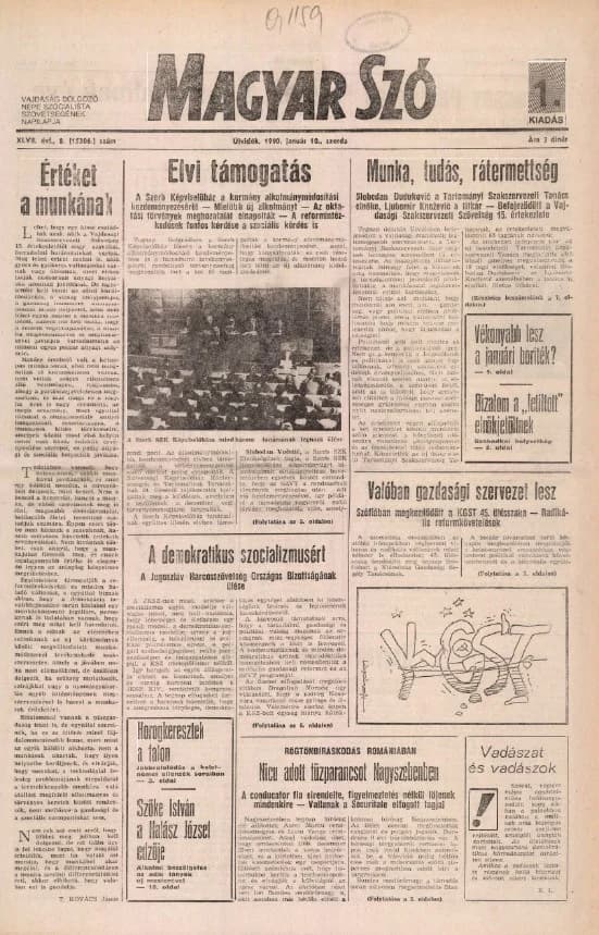 Magyar Szó, 47. évf. 1990. január 10. 8. sz. 1–20. oldal