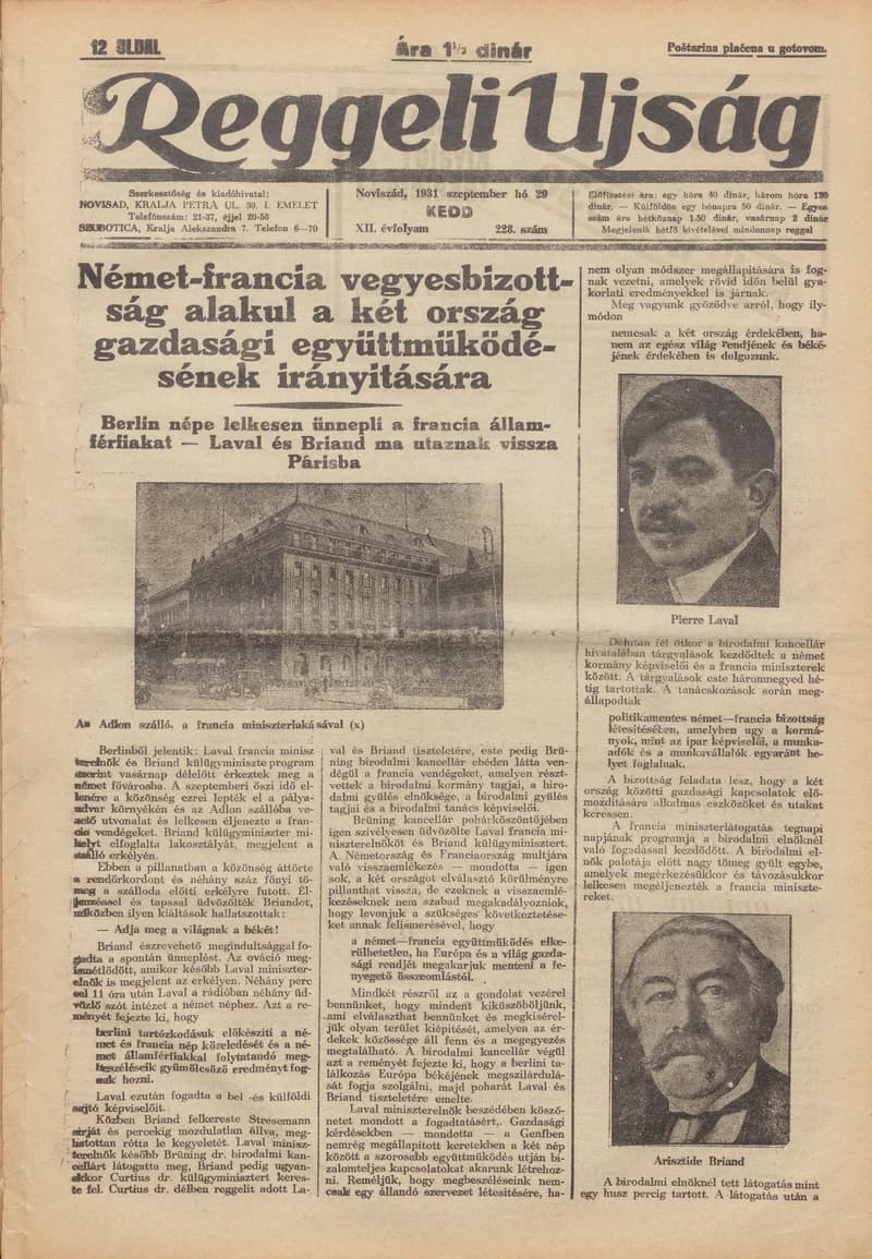 Reggeli Újság, 12. évf. 1931. szeptember 29. 228. sz.