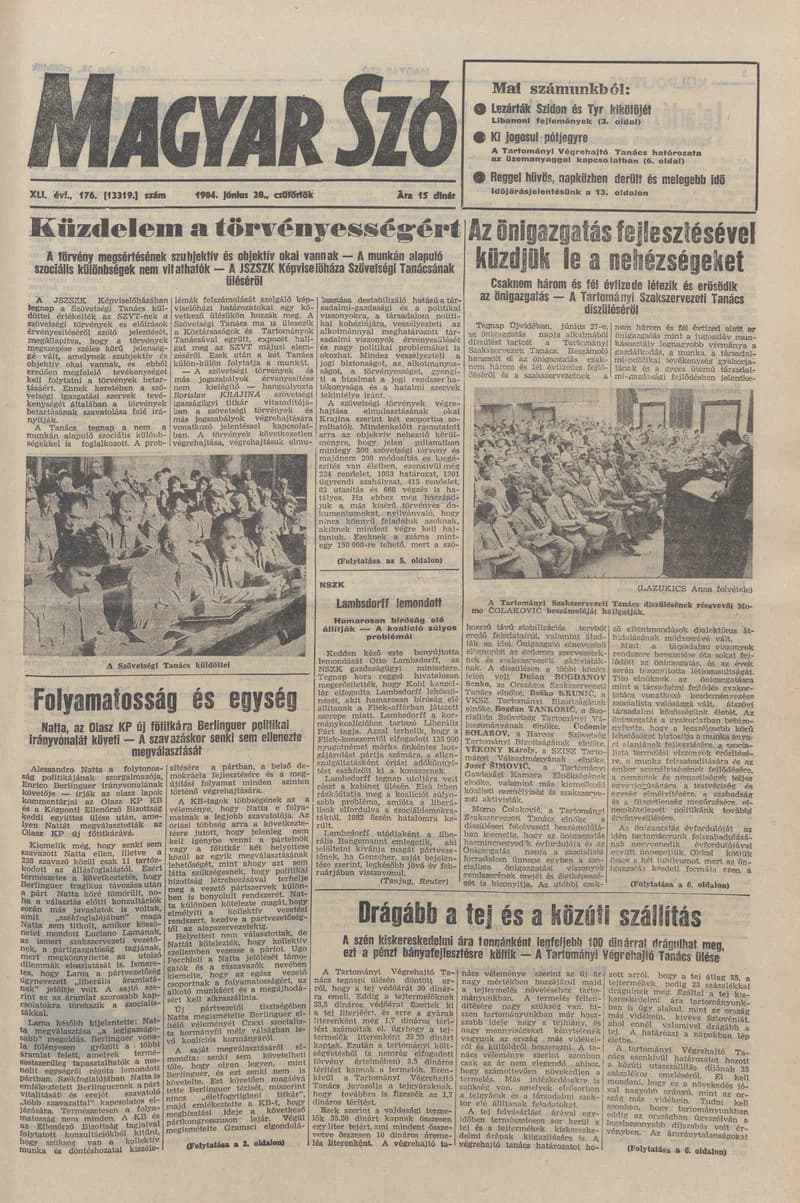 Magyar Szó, 41. évf. 1984. június 28. 176. sz. 1–20. oldal