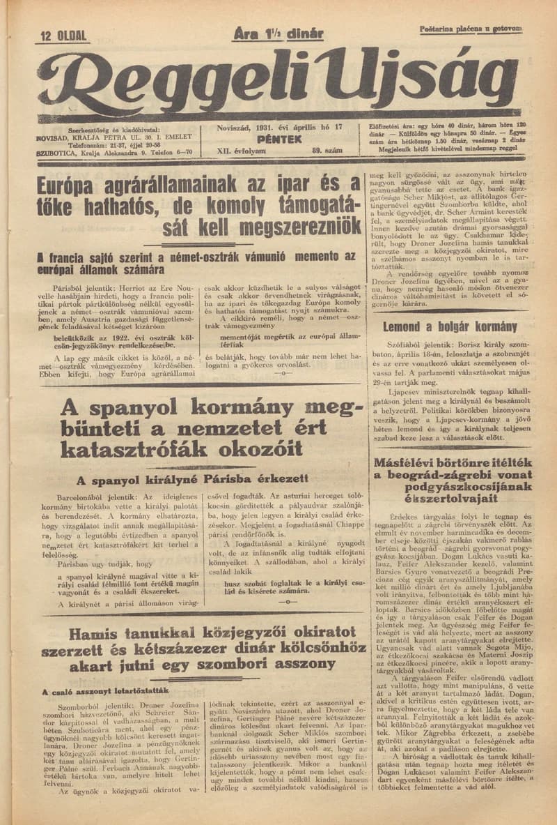 Reggeli Újság, 12. évf. 1931. április 17. 89. sz.