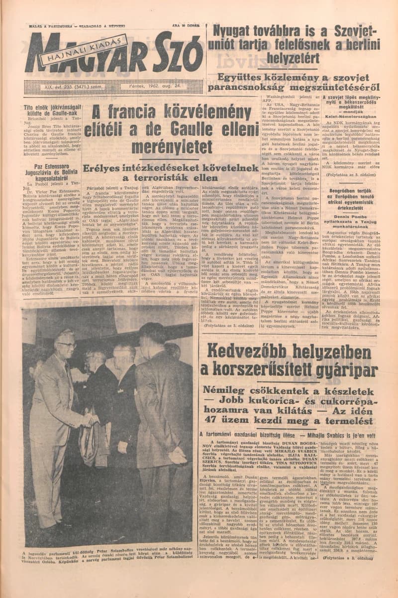 Magyar Szó, 19. évf. 1962. augusztus 24. 233. sz. 1–12. oldal