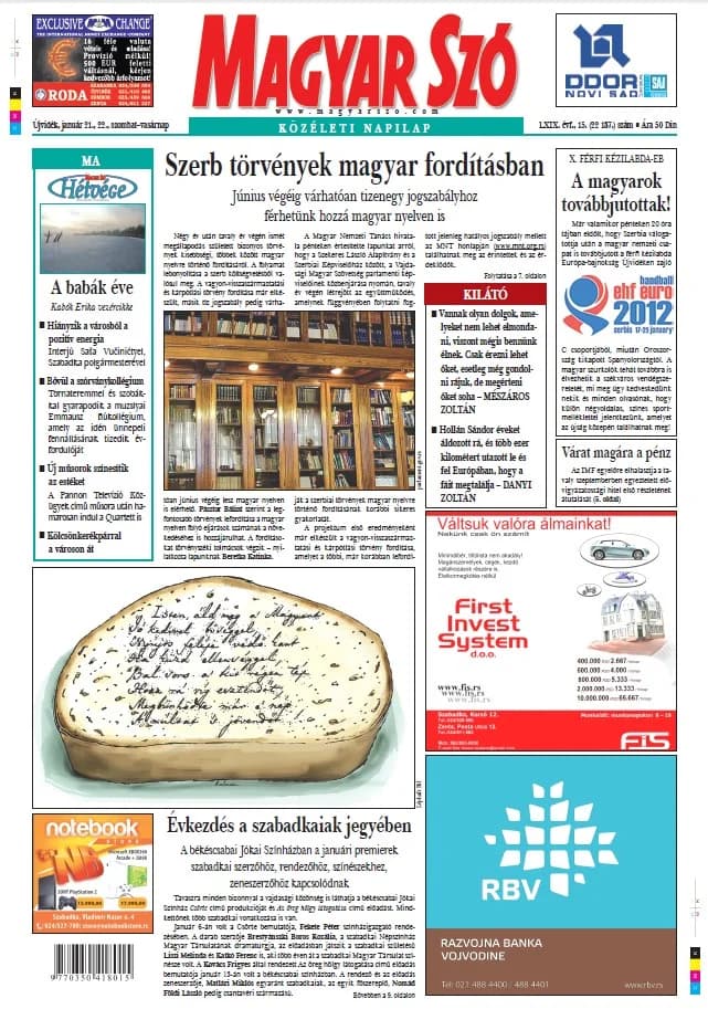 Magyar Szó, 69. évf. 2012. január 21. – 22. 15. sz. 1–48. oldal