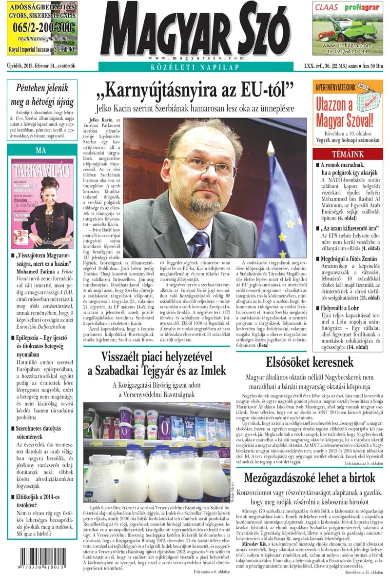 Magyar Szó, 70. évf. 2013. február 14. 36. sz. 1–20. oldal