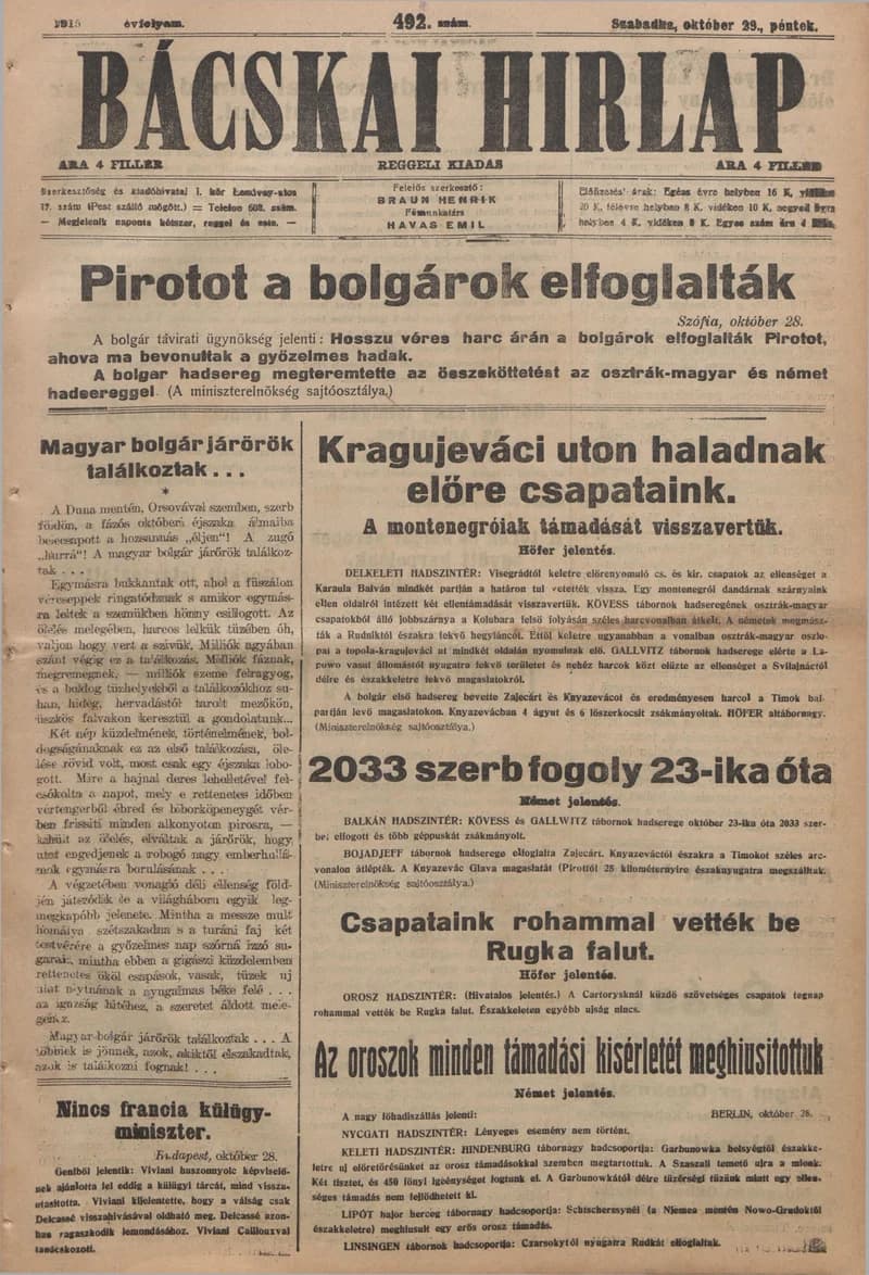 Bácskai Hirlap, 19. évf. 1915. október 29. 494. sz.