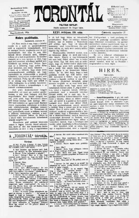 Torontál, 35. évf. 1906. szeptember 27. 220. sz.