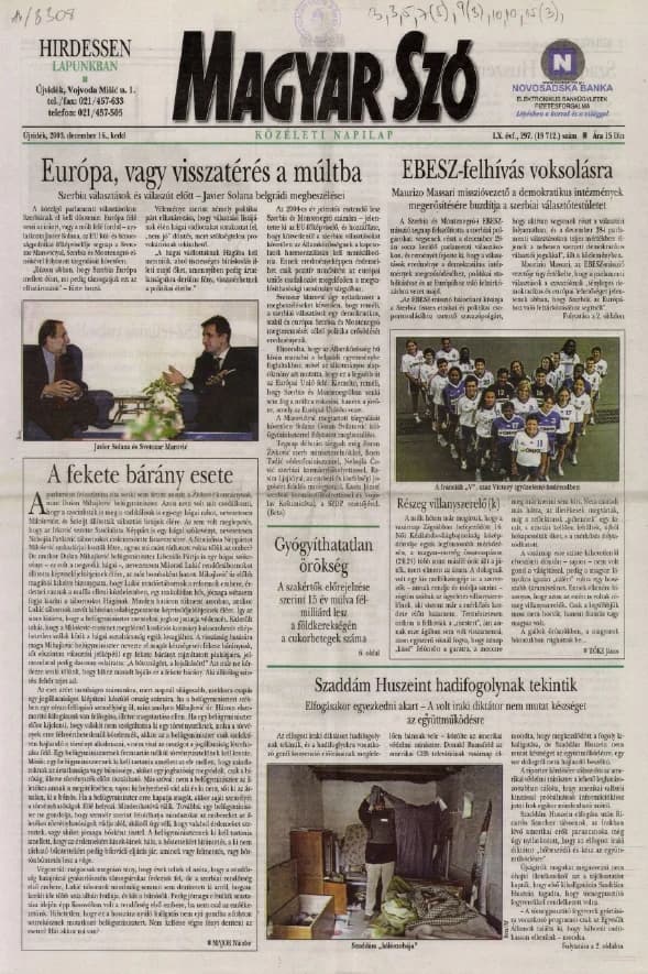 Magyar Szó, 60. évf. 2003. december 16. 297. sz. 1–20. oldal
