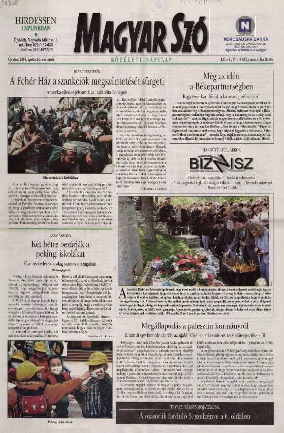 Magyar Szó, 60. évf. 2003. április 24. 97. sz. 1–16. oldal