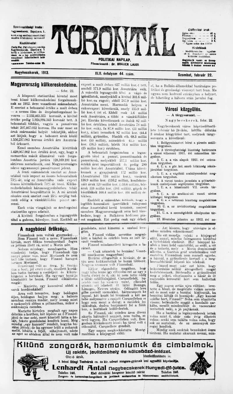 Torontál, 42. évf. 1913. február 22. 44. sz.