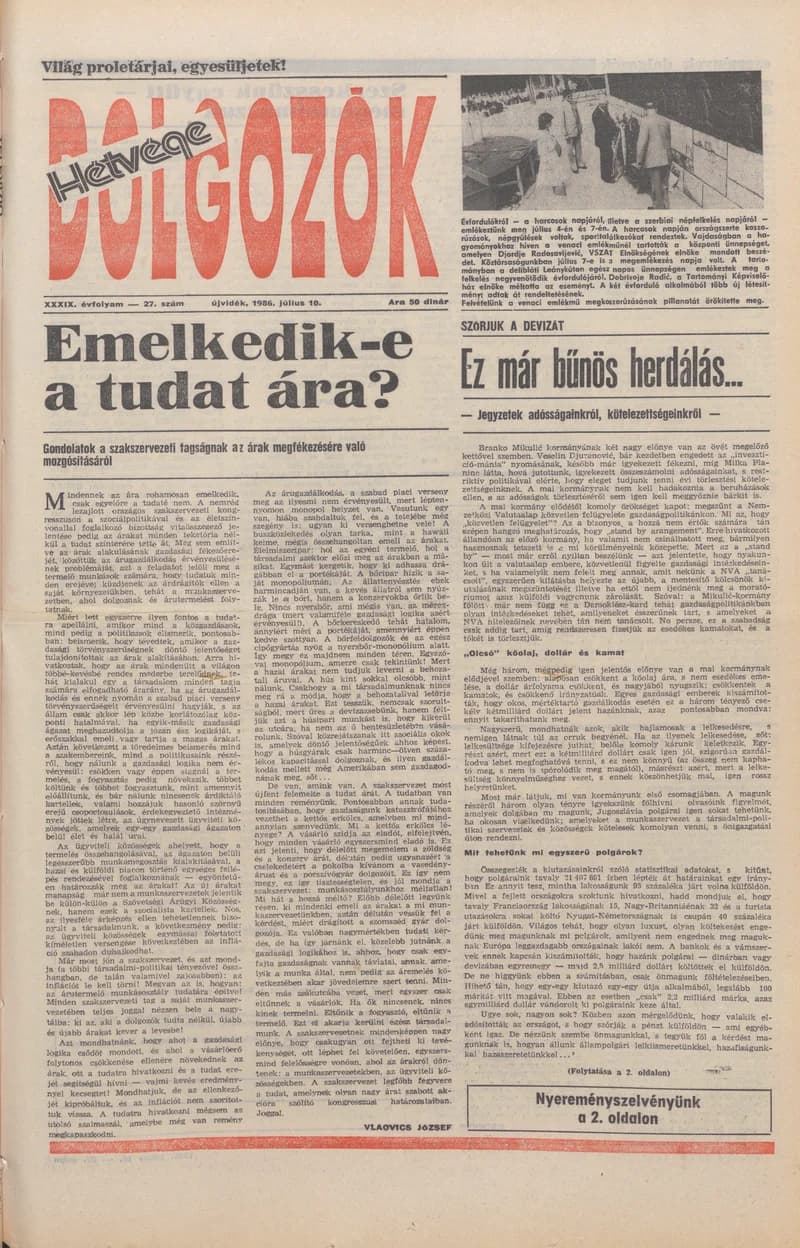 Dolgozók, 40. évf. 1986. július 10. 27. sz.