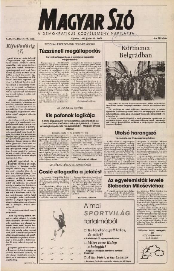 Magyar Szó, 49. évf. 1992. június 15. 162. sz. 1–16. oldal