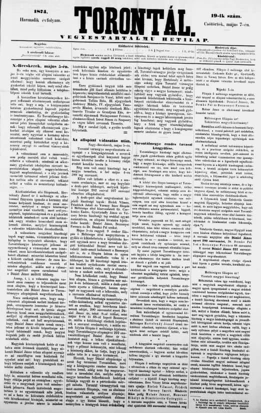Torontál, 3. évf. 1874. május 7. 19. sz.