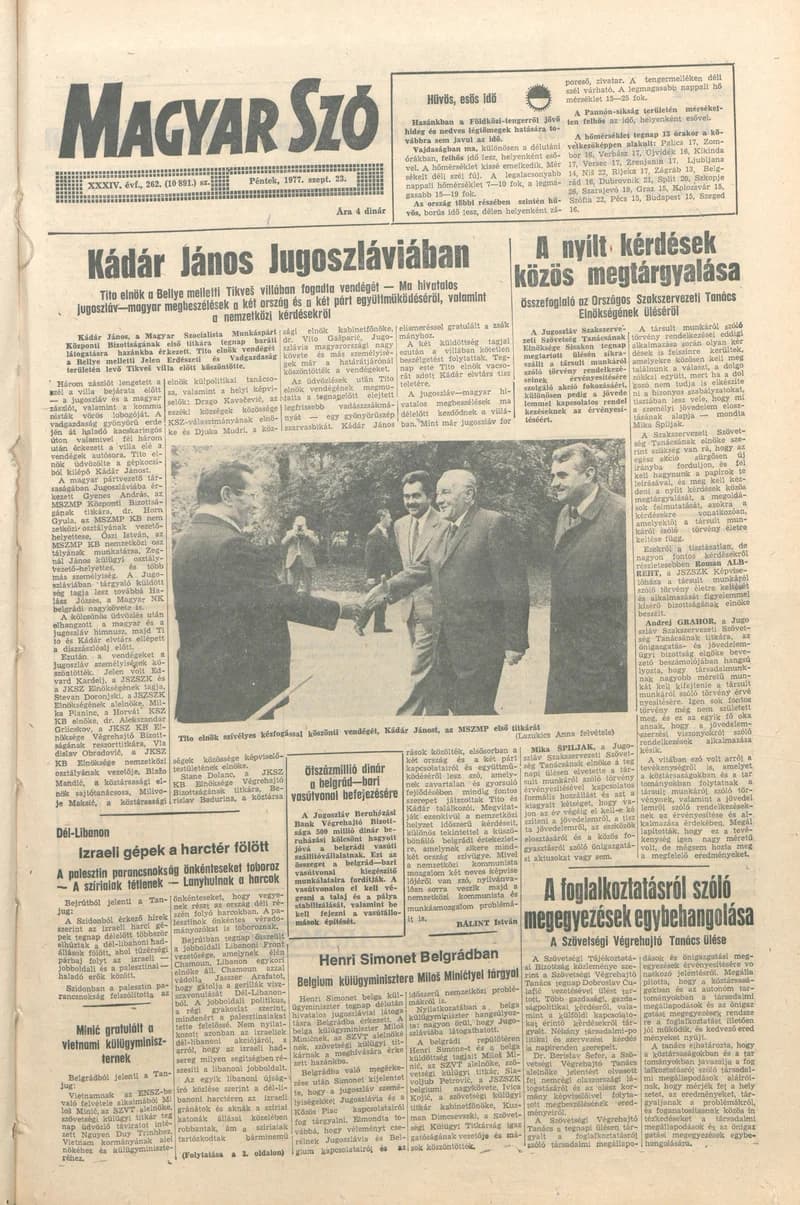 Magyar Szó, 34. évf. 1977. szeptember 23. 262. sz.