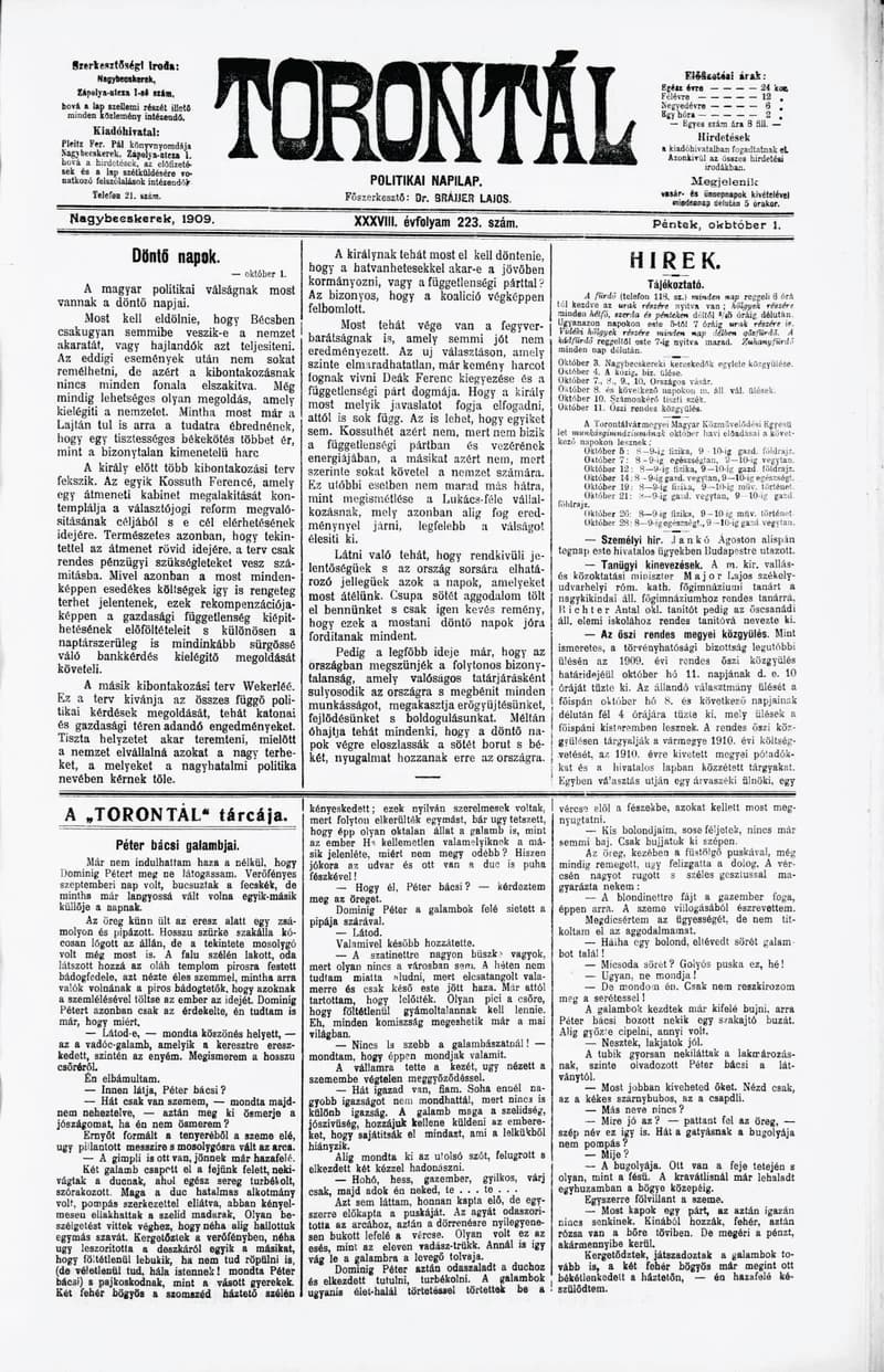 Torontál, 38. évf. 1909. október 1. 223. sz.