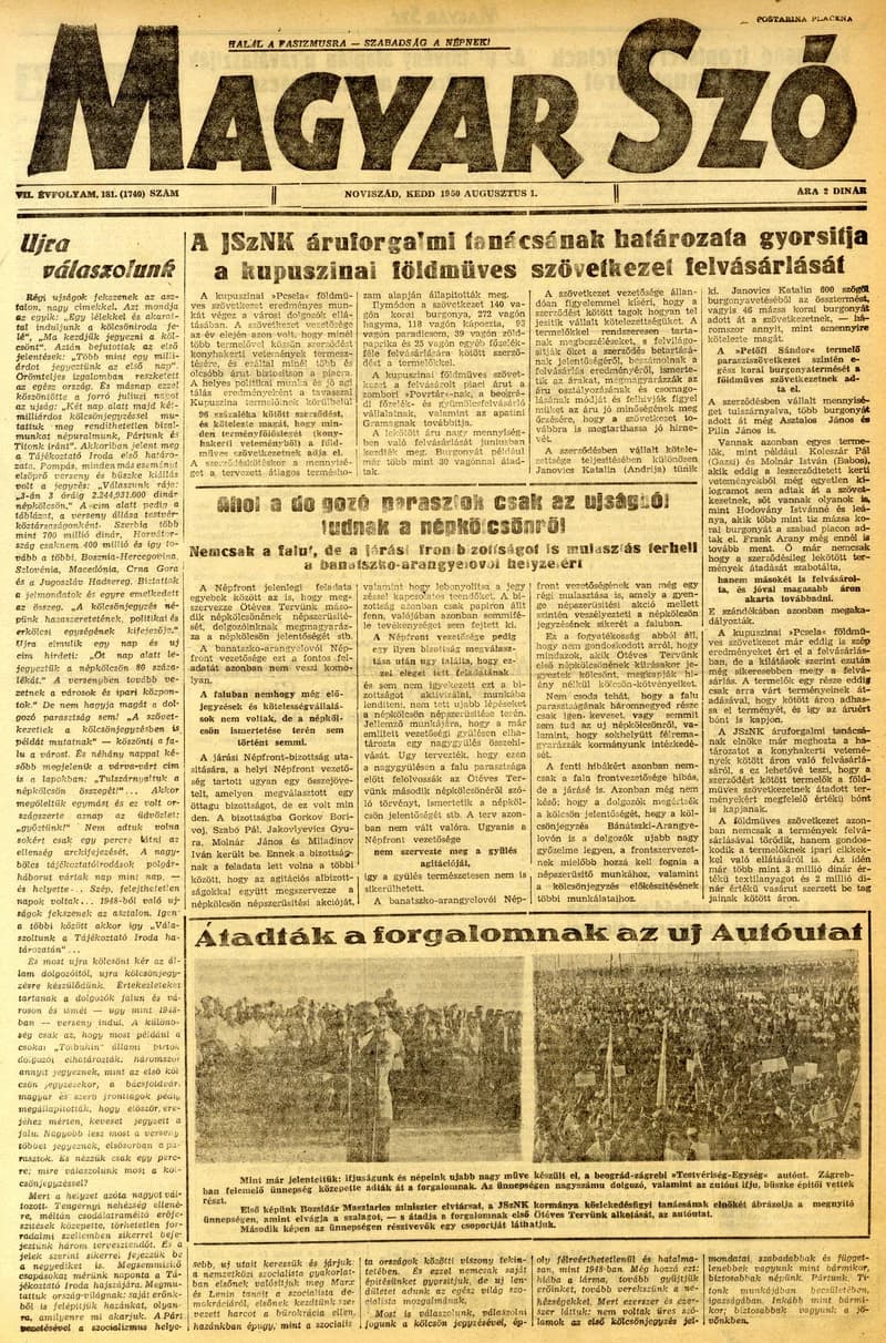 Magyar Szó, 7. évf. 1950. augusztus 1. 181. sz. 1–4. oldal