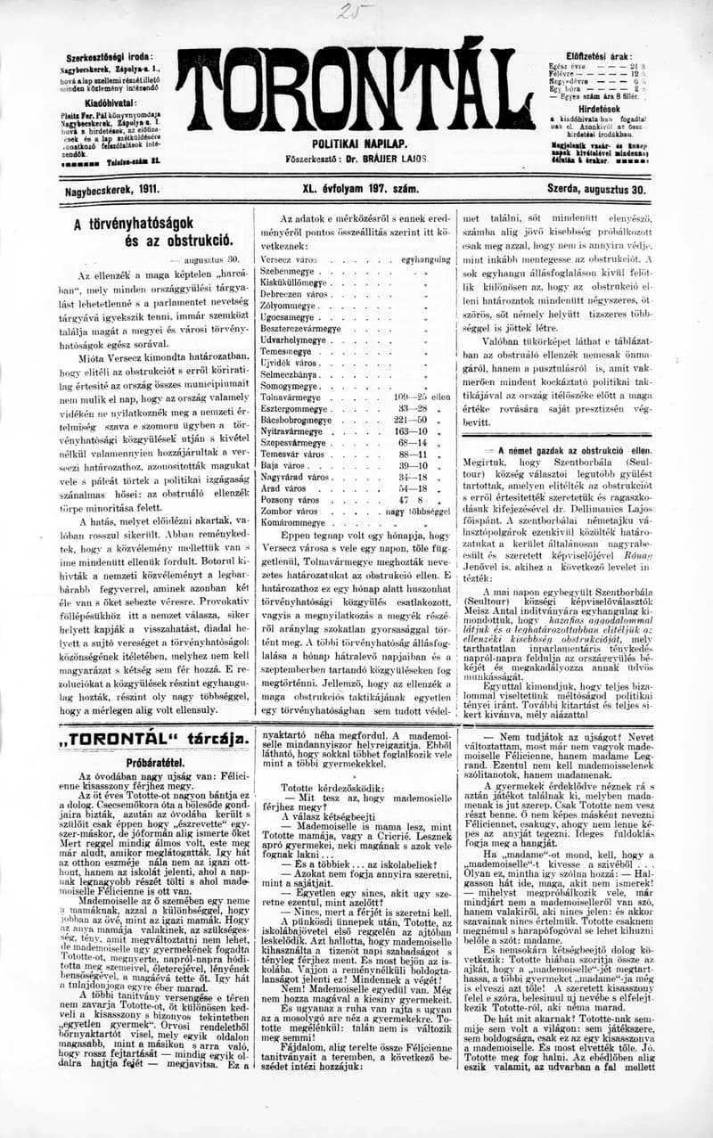 Torontál, 40. évf. 1911. augusztus 30. 197. sz.