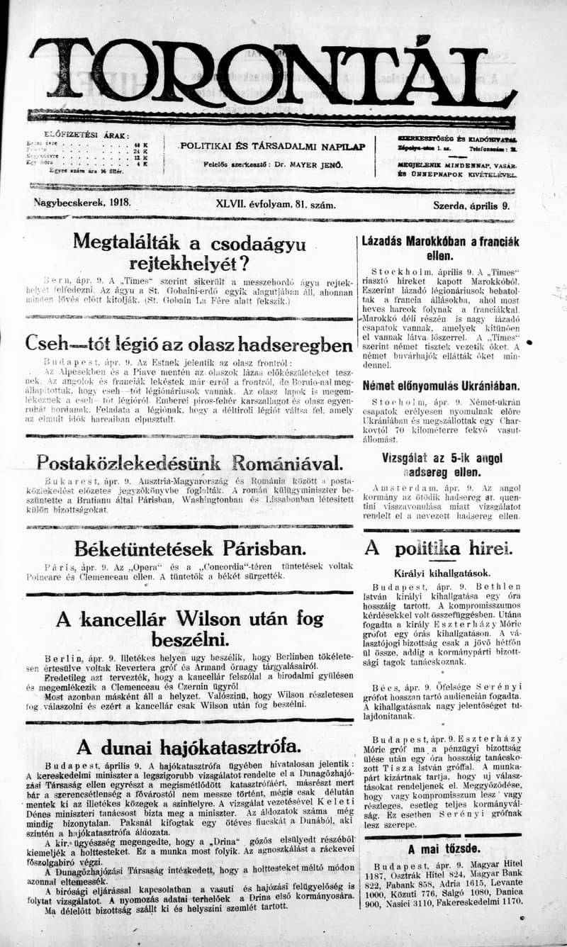 Torontál, 47. évf. 1918. április 9. 81. sz.