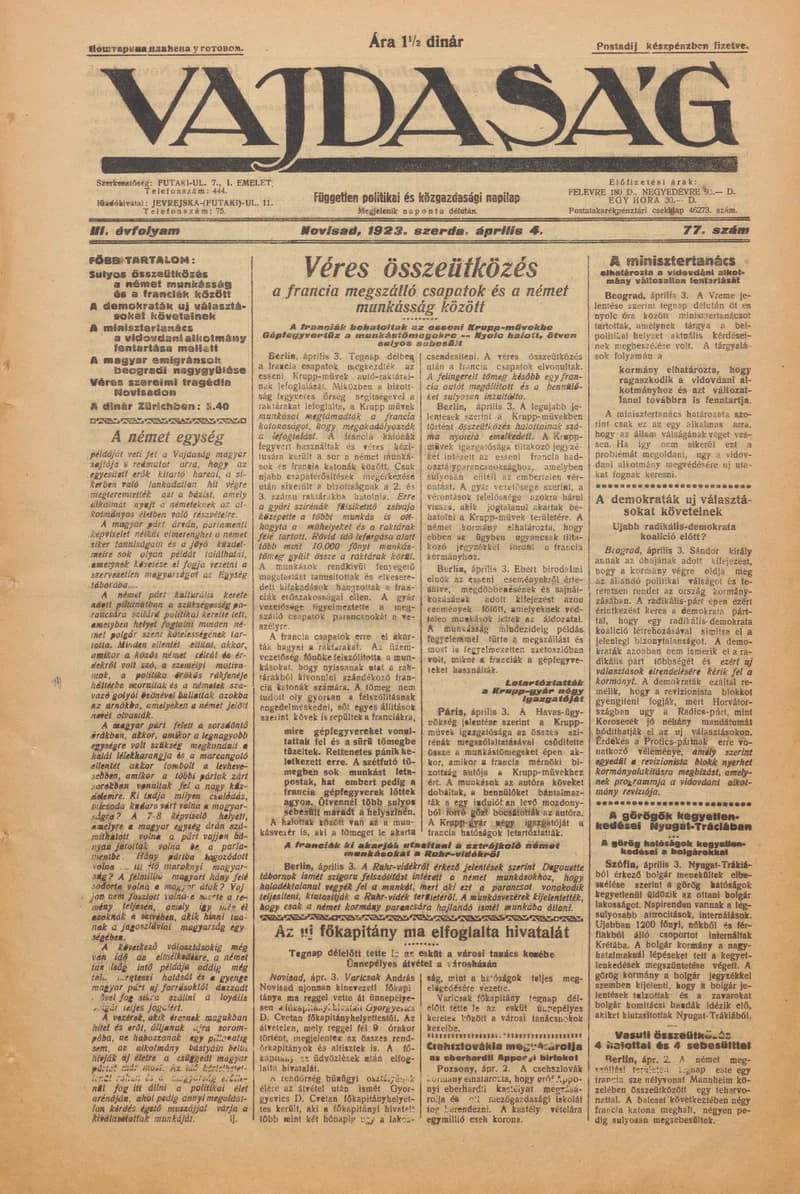 Vajdaság, 3. évf. 1923. április 4. 77. sz.