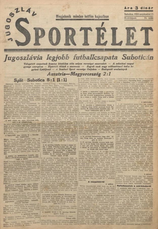 Jugoszláv sportélet, 3. évf. 1924. szeptember 15. 34. sz.