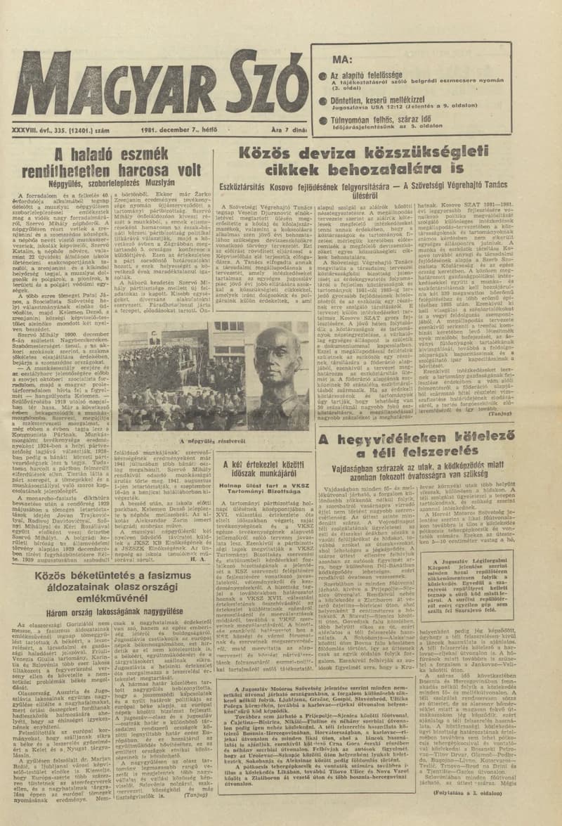 Magyar Szó, 38. évf. 1981. december 7. 335. sz.