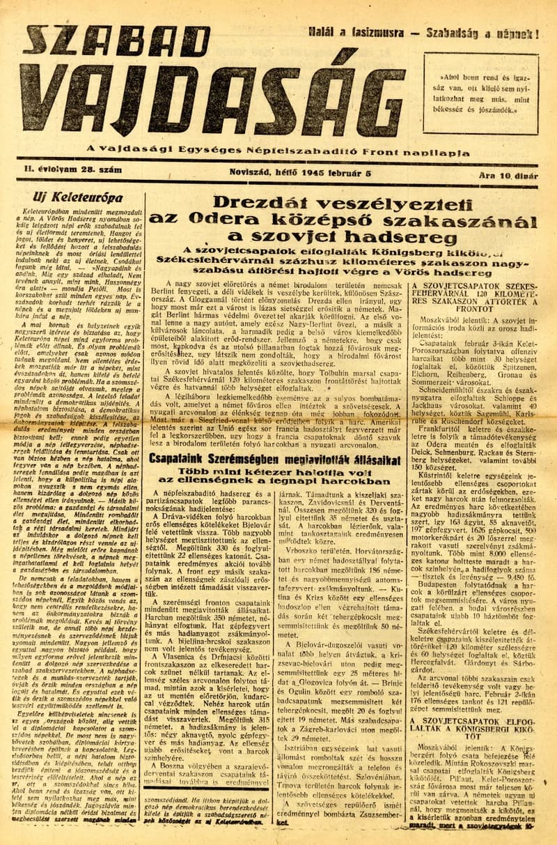 Szabad Vajdaság, 2. évf. 1945. január 5. 28. sz.