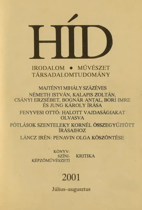 Híd, 65. évf. 2001. július – augusztus. 7–8. sz. 761–892. oldal