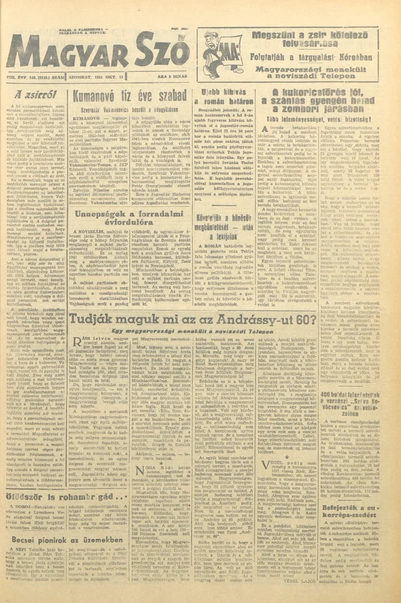 Magyar Szó, 8. évf. 1951. október 13. 243. sz. 1–4. oldal