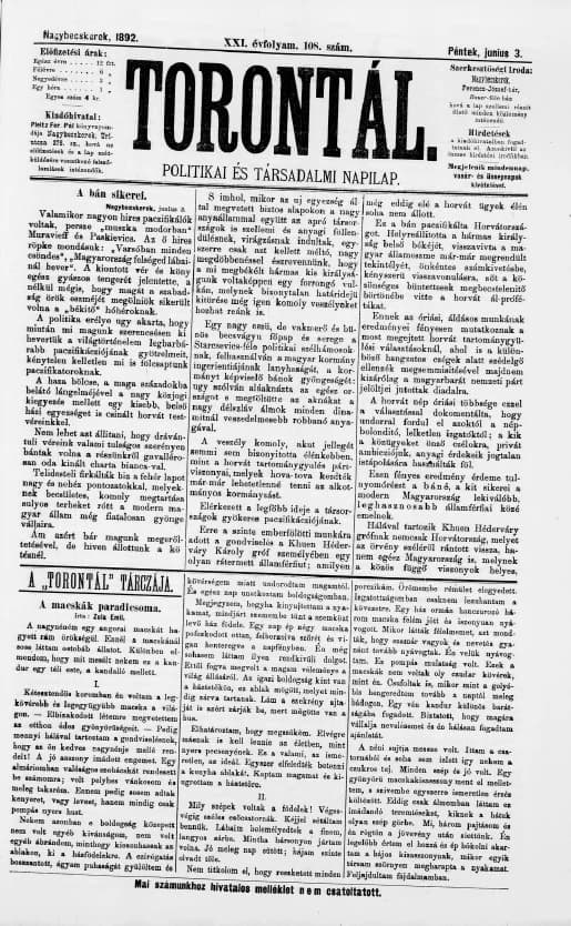 Torontál, 21. évf. 1892. június 3. 108. sz.