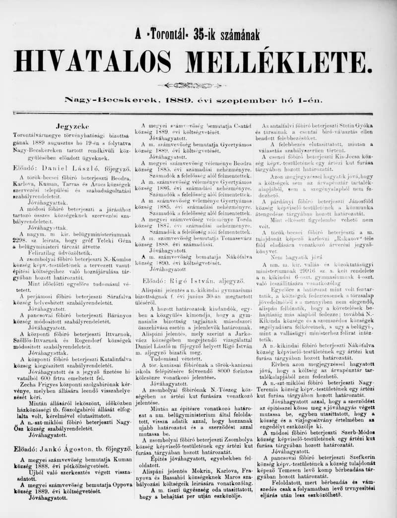 A Totontál  hivatalos melléklete, 2. évf. 1889. szeptember 1. 35. sz.