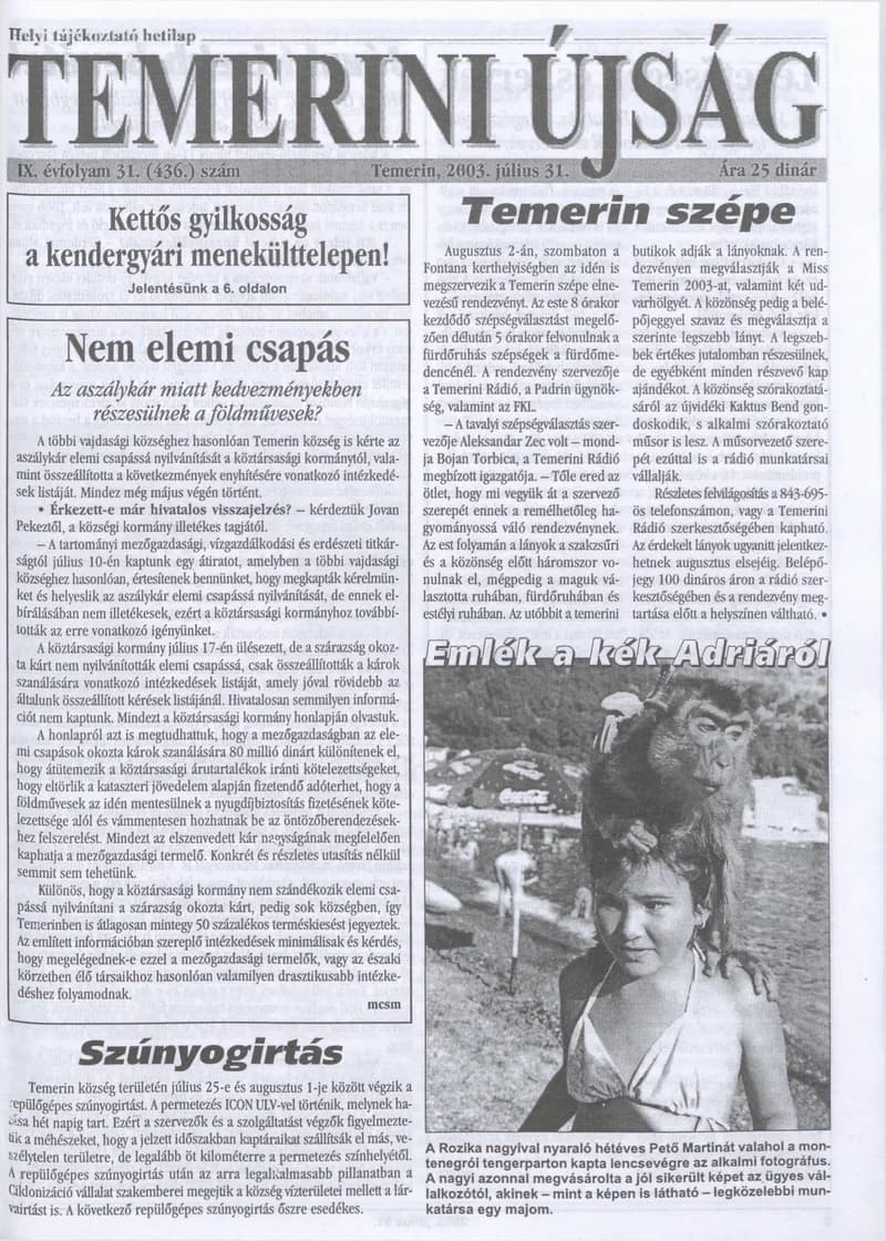 Temerini Újság, 9. évf. 2003. július 31. 31. sz.