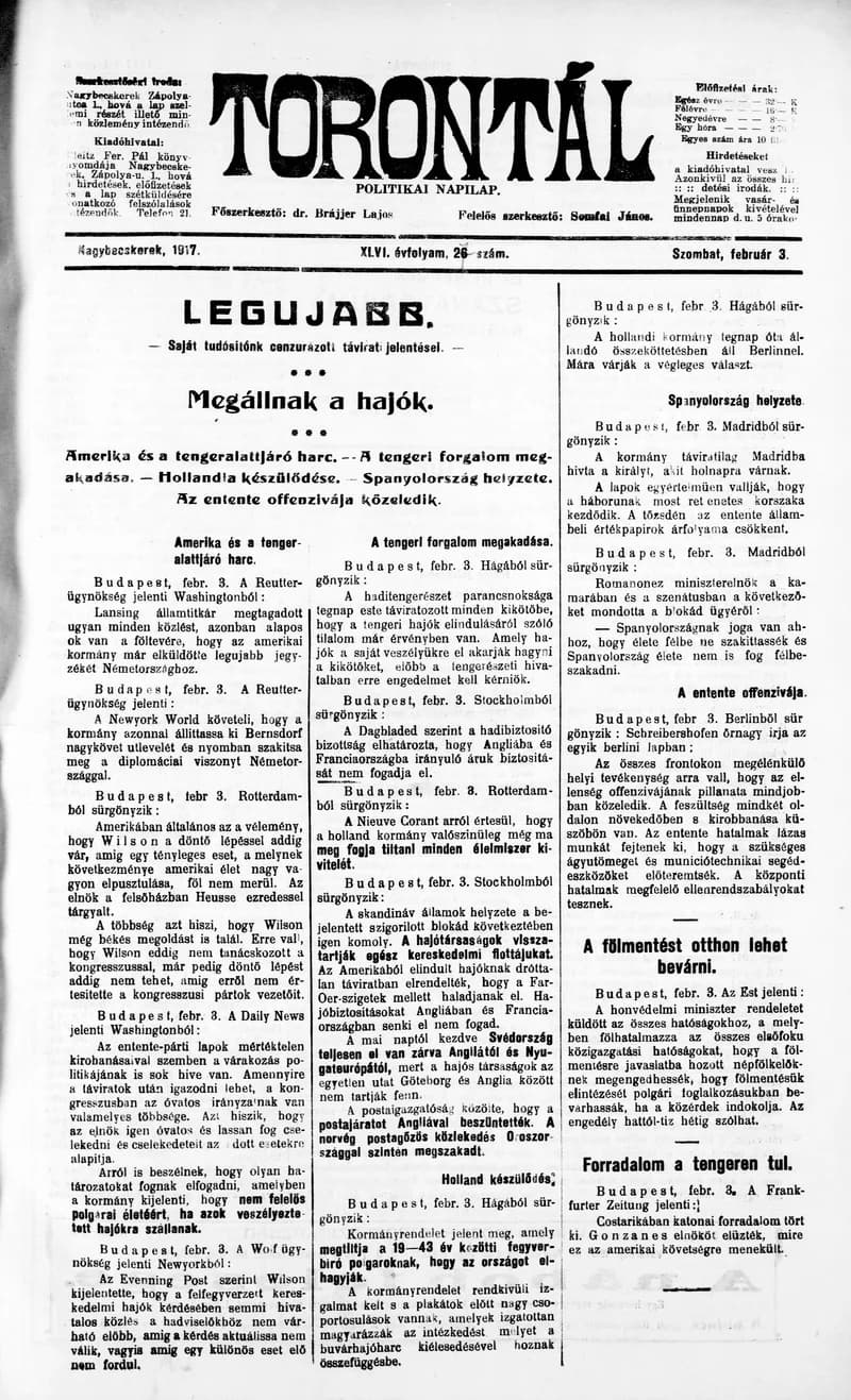 Torontál, 46. évf. 1917. február 3. 27. sz.
