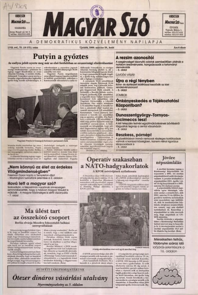 Magyar Szó, 57. évf. 2000. március 28. 73. sz. 1–16. oldal
