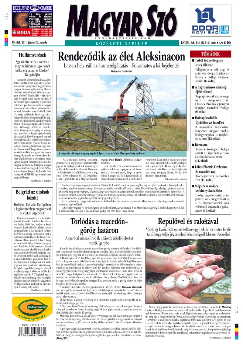 Magyar Szó, 68. évf. 2011. június 29. 148. sz. 1–20. oldal