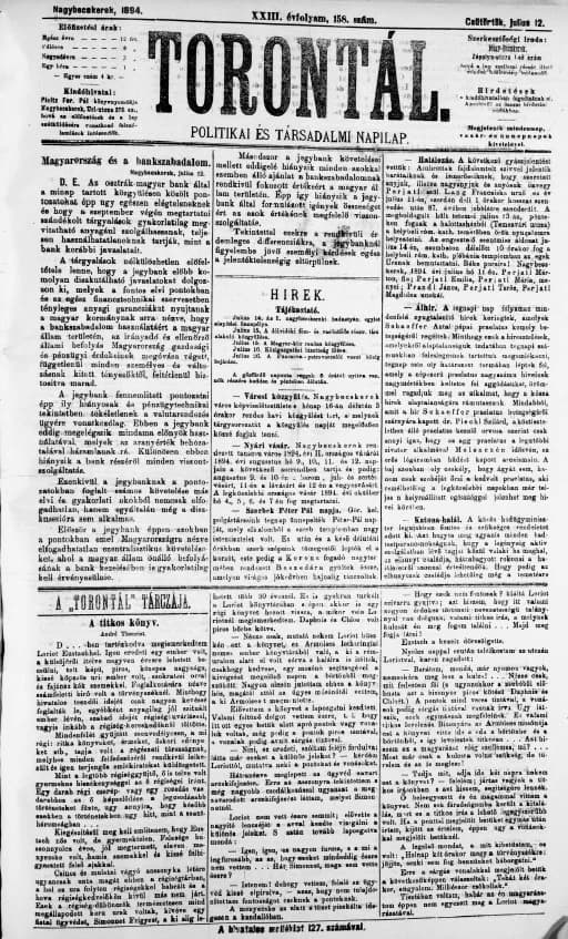 Torontál, 23. évf. 1894. július 12. 158. sz.