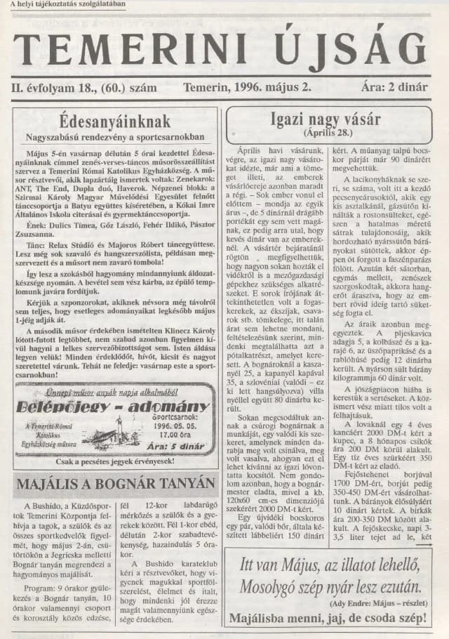 Temerini Újság, 2. évf. 1996. május 2. 18. sz.