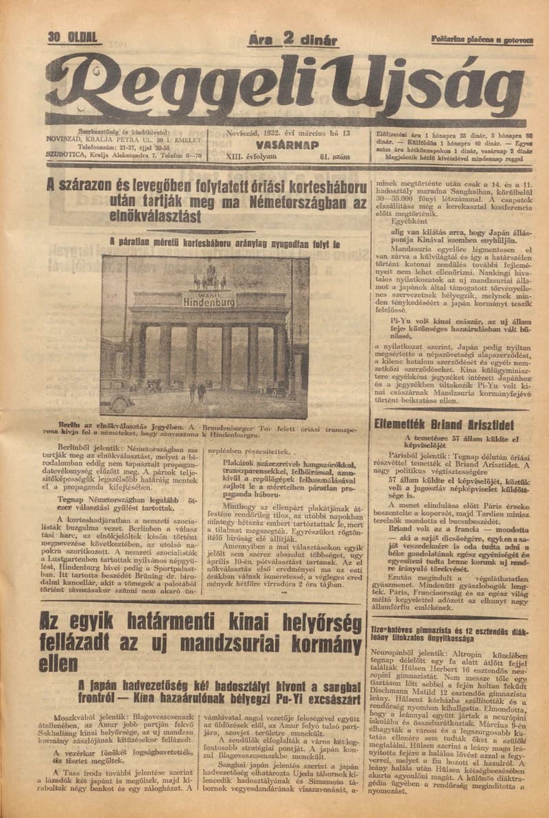 Reggeli Újság, 13. évf. 1932. március 13. 61. sz.